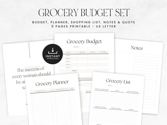 Grocery Budget Printable, Food Shopping with Budget & Spending Tracker, Grocery Food Budget Printable, INSTANT DOWNLOAD, 5 Pg - Beige LD051