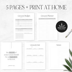 Minimalist Grocery Budget Printable, Food Shopping with Budget & Spending Tracker, Grocery Food Budget, INSTANT DOWNLOAD, 5p - Gray LD056 image 2