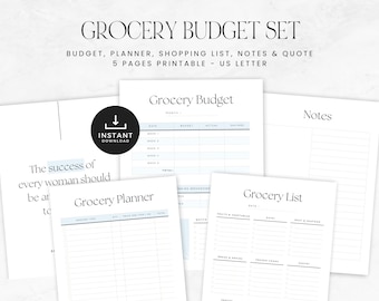 Printable Grocery Budget Worksheet, Food Shopping with Budget & Spending Tracker, Grocery Food Printable, INSTANT DOWNLOAD, 5p - Blue LD054