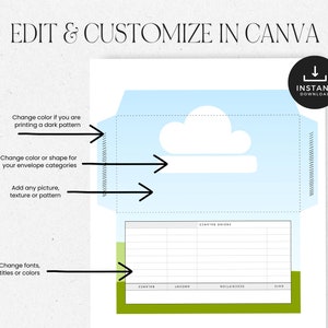 Cash Envelope Canva Template, Editable Envelope with Spending Tracker, Savings Envelope for Budgets, INSTANT DOWNLOAD, Commercial Use image 2