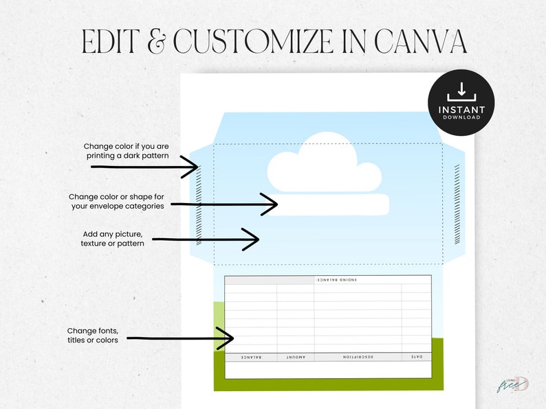 Cash Envelope Canva Template, Editable Envelope with Spending Tracker, Savings Envelope for Budgets, INSTANT DOWNLOAD, Commercial Use image 2