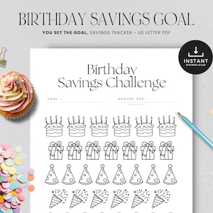Birthday Savings Tracker, B-Day Savings Challenge Printable, Party Balloons Savings Goal, Budget Cash Envelopes, INSTANT DOWNLOAD, PDF