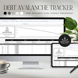 Hoja de cálculo de avalancha de deuda para Google Sheets, rastreador del planificador de pagos de deuda, plantilla de presupuesto de pago de préstamos, DESCARGA INSTANTÁNEA - Negro LD018