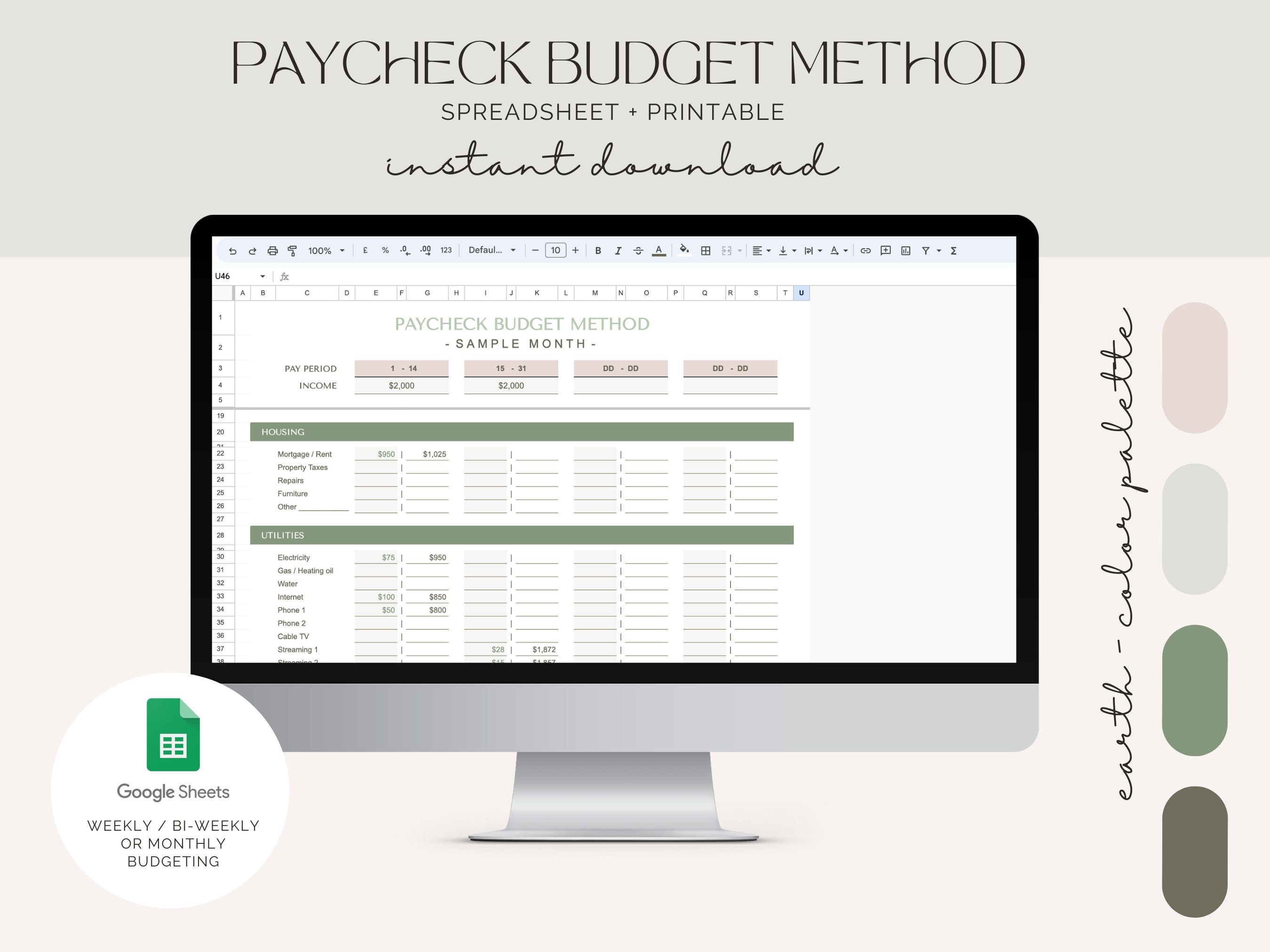 Paycheck Budget Spreadsheet Template for Google Sheets, Budget by ...