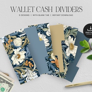 Pestañas para guardar dinero en efectivo, separadores de pestañas para billetera, organizador de dinero, sistema de sobres para efectivo, DESCARGA INSTANTÁNEA, S6 - Papel tapiz floral
