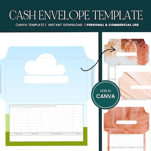 Cash Envelope Canva Template, Editable Envelope with Spending Tracker, Savings Envelope for Budgets, INSTANT DOWNLOAD, Commercial Use