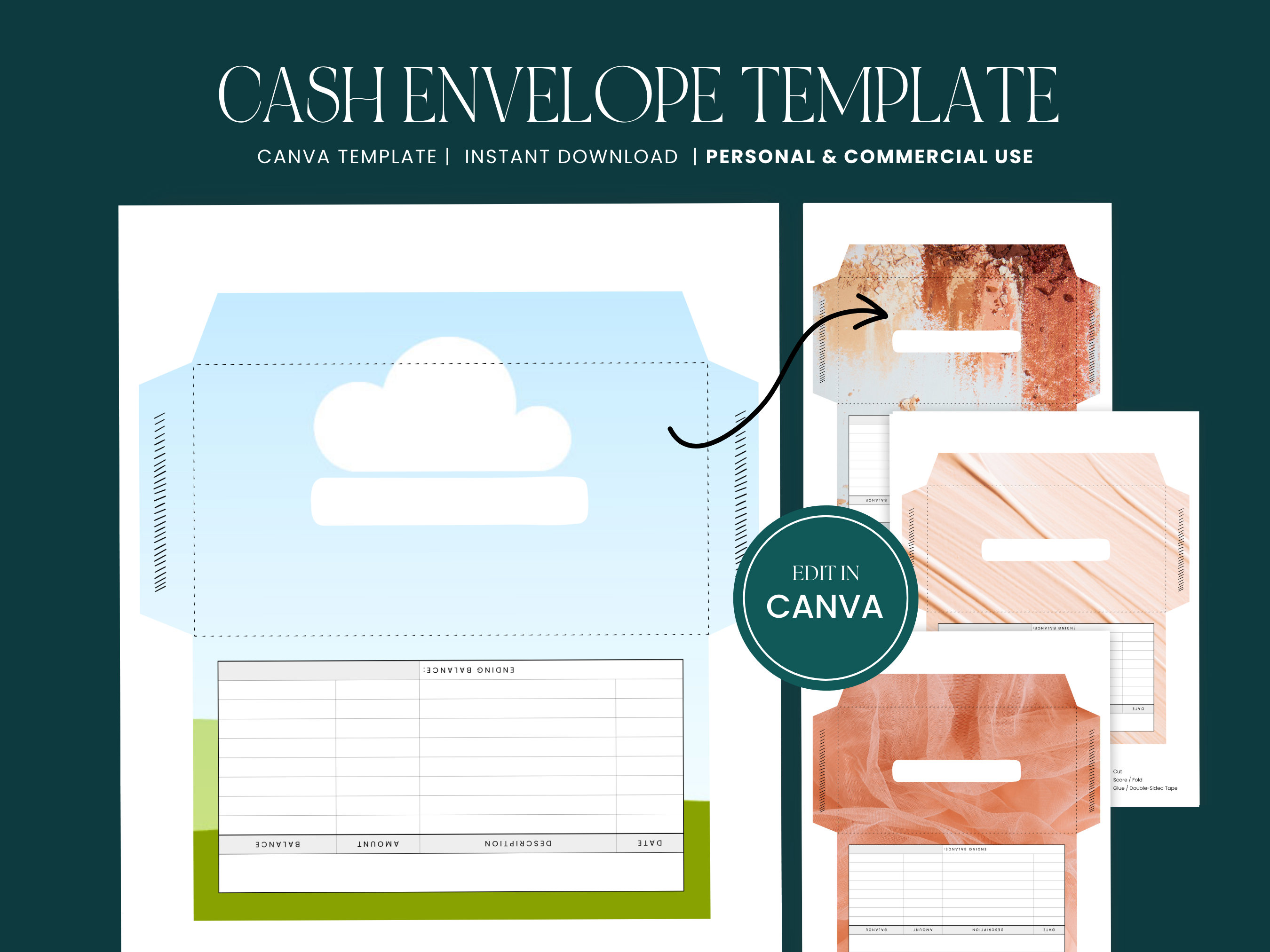 Cash Envelope Canva Template, Editable Envelope With Spending Tracker, Savings Envelope for