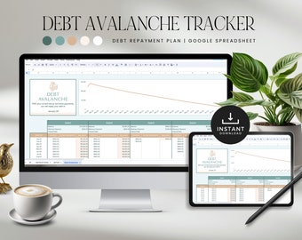 Debt Avalanche Spreadsheet for Google Sheets, Debt Payment Planner Tracker, Loan Payoff Budget Template, INSTANT DOWNLOAD - Blue LD017
