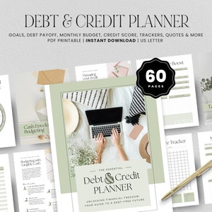 Planificador de pagos de deudas y tarjetas de crédito 2025, rastreador de deudas tipo bola de nieve y avalancha, presupuesto de puntaje crediticio imprimible, descarga instantánea - Olive LD055