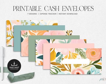 Cash Envelopes, Money Envelope with Spending Tracker, Budget Envelope System Printable, Cash Budgeting, INSTANT DOWNLOAD - Painted Flowers