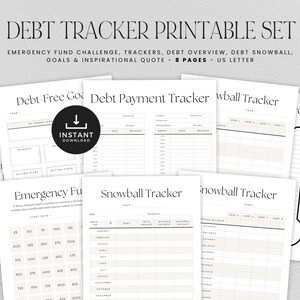 Creditcardschuldtracker afdrukbare set, schuldenvrije trackers, noodfonds, budgetplanner PDF, INSTANT DOWNLOAD, 8 pagina's - Beige LD051