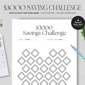 3K Savings Challenge Printable, 3000 Saving Tracker, Money Goals, Saving Funds Template, Cash Envelopes, INSTANT DOWNLOAD, PDF - Diamonds