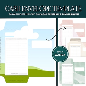 Cash Envelope Template Canva, Editable Savings Envelope for Budgets with Spending Tracker, Vertical, INSTANT DOWNLOAD, Commercial Use