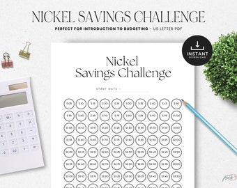 Savings Challenge To Color, Nickel Savings Challenge Printable, Coin Savings Goals, Cash Envelopes Budgeting,  INSTANT DOWNLOAD, PDF Letter