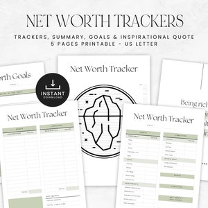 Net Worth Trackers Printable, Assets & Liabilities Template, Fire Tracker, Retirement Tracker, INSTANT DOWNLOAD - 5 Pages - Olive LD055