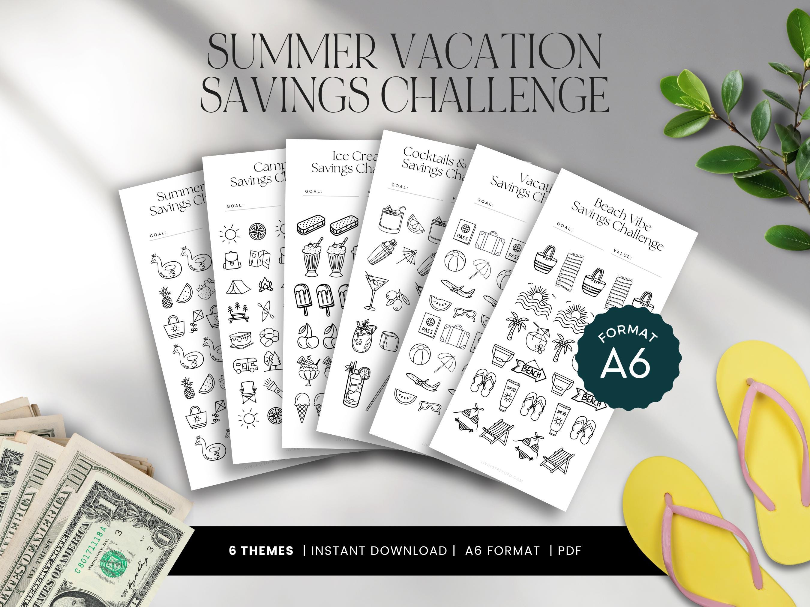 Hello Summer Savings Challenge, Vacation Savings Goal, A6 Vacation Cash Stuffing, Cocktails & Drinks Budget Binder, INSTANT DOWNLOAD - Set 6