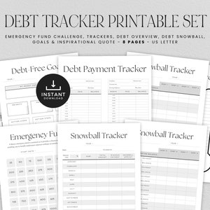Conjunto imprimible de seguimiento de deudas de tarjetas de crédito minimalistas, rastreadores para no tener deudas, fondo de emergencia, planificador de presupuesto, DESCARGA INSTANTÁNEA, 8 páginas, gris LD056