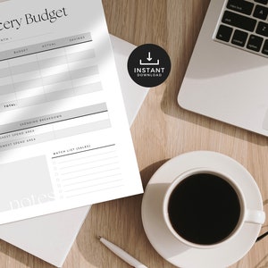 Minimalist Grocery Budget Printable, Food Shopping with Budget & Spending Tracker, Grocery Food Budget, INSTANT DOWNLOAD, 5p - Gray LD056 image 3