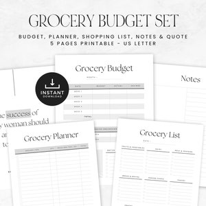 Minimalist Grocery Budget Printable, Food Shopping with Budget & Spending Tracker, Grocery Food Budget, INSTANT DOWNLOAD, 5p - Gray LD056 image 1