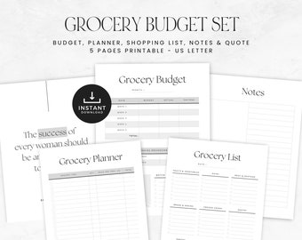 Minimalist Grocery Budget Printable, Food Shopping with Budget & Spending Tracker, Grocery Food Budget, INSTANT DOWNLOAD, 5p - Gray LD056