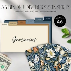 Separadores y separadores de efectivo para carpetas A6, organizador de dinero, sistema de presupuesto con sobres para efectivo, relleno de efectivo, DESCARGA INSTANTÁNEA, S6 - Papel tapiz floral