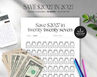 Printbare spaaruitdaging voor 2027: Spaardoelen in potjes voor 2027 (direct te downloaden)