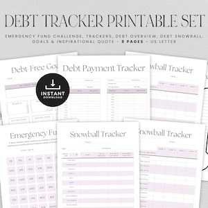 Conjunto imprimible de rastreador de deuda de tarjeta de crédito, rastreadores libres de deuda, fondo de emergencia, planificador de presupuesto, DESCARGA INSTANTÁNEA, 8 páginas - Púrpura LD053