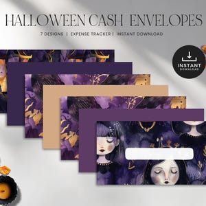 Sobres para efectivo imprimibles con rastreador de transacciones, sistema de sobres presupuestarios sin agujeros, plan financiero, fundas para guardar efectivo - Halloween gótico