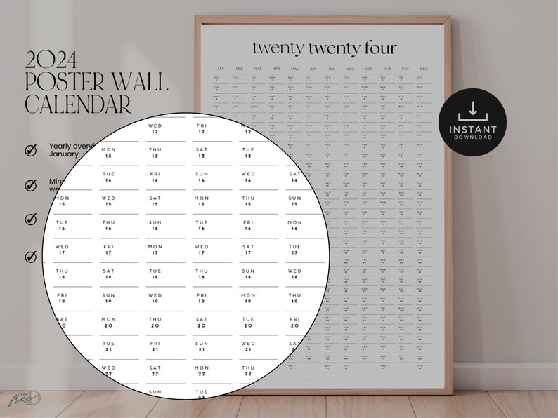 2024 Wall Calendar PRINTABLE 2024 Wall Calendar Planner Etsy