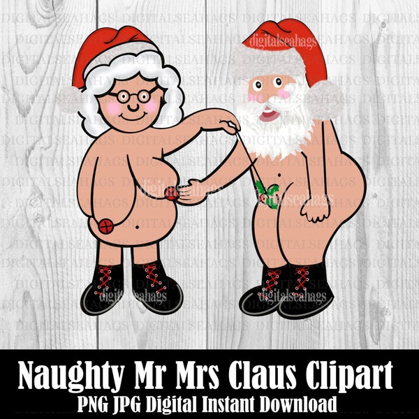 Funny Santa Claus Clipart, Santa Clause Clip Art, Mr Mrs Claus Instant Download, Funny Christmas Greeting Cards