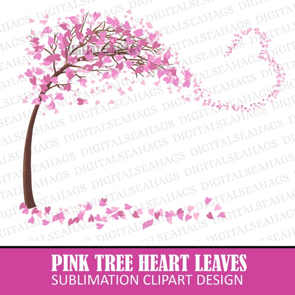 Pink Tree Heart Leaves Sublimation, Best Friend Love Tree Clipart PNG, Tree With Hearts, Sublimation Bestie Tree Hearts