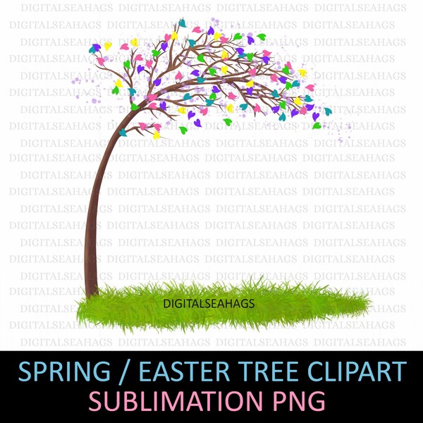 Easter/Spring Tree Heart Leaves Clipart PNG, Spring Tree With Hearts, Sublimation Easter Tree Leaves PNG