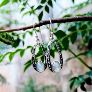 Artisan Crafted Rainbow Moonstone Sterling Silver Dangle Earrings