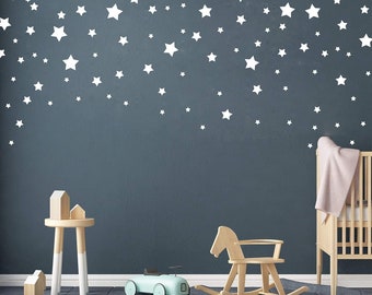 Adesivi murali con stelle di dimensioni miste, decalcomania per bambini, decorazione in vinile per camera da letto della scuola materna