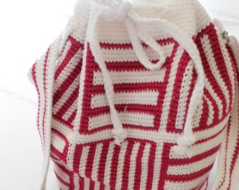 Mochila Crochet Bag Pouch Bag Bandolera "Rojo-Blanco"