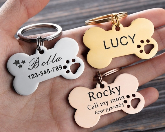 Handstamp Stainless steel Bone Dog Tag for Dogs Pet ID Personalized Dog Tag 