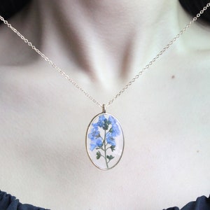 Handmade Personalised Real forget me not flower pendant necklace For memories, birthday gift