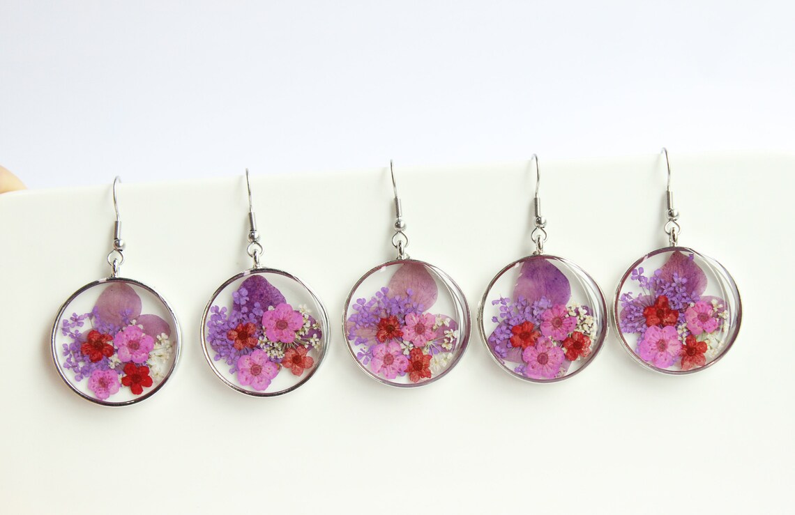 Handmade Real Flowers Resin Pendant Pressed Flower Pendant Etsy