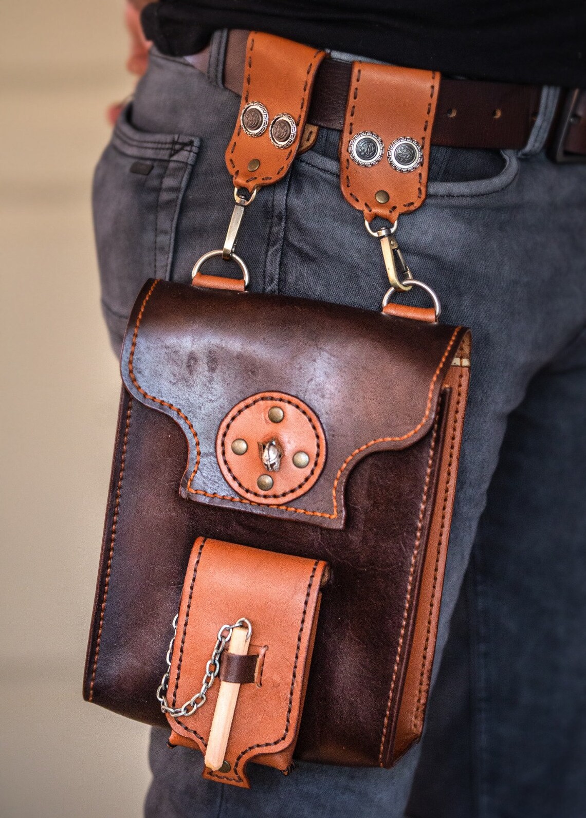 Stylish Leather Bag hang to Belt or Crossbody Handmade Etsy