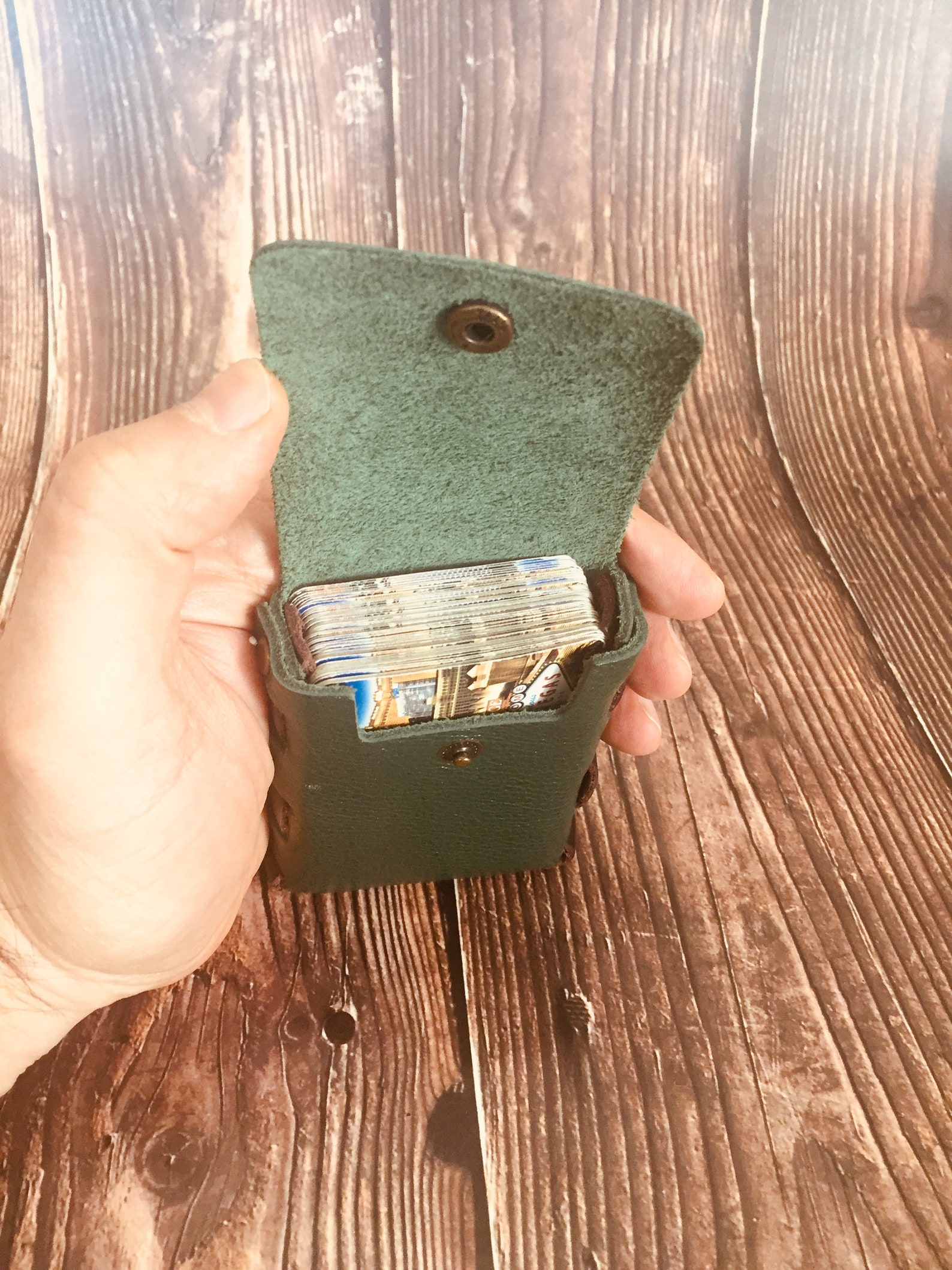 GREEN Personalized Leather Card Holder Green Bulk Card Etsy