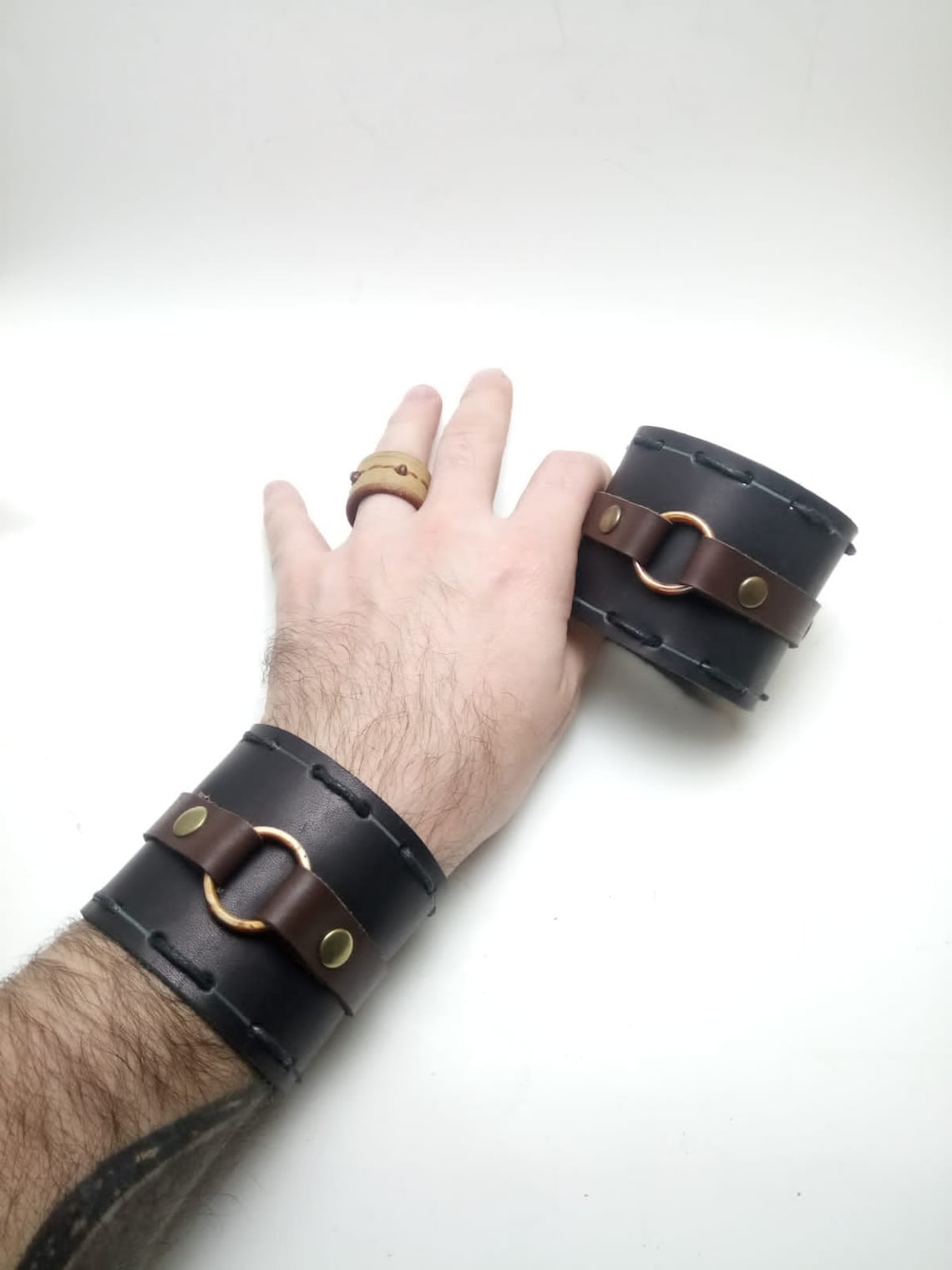 Leather Wristband for Men and Women Wide Wristband with Ring Etsy