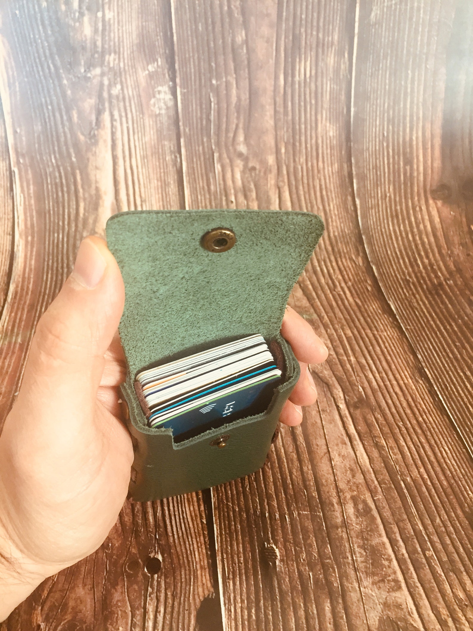 GREEN Personalized Leather Card Holder Green Bulk Card Etsy