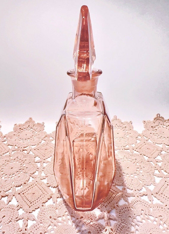 Antique Czech Art Deco Pink Glass Big Perfume Bot… - image 4