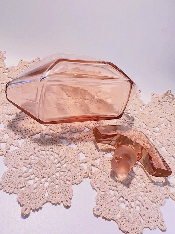 Antique Czech Art Deco Pink Glass Big Perfume Bot… - image 9