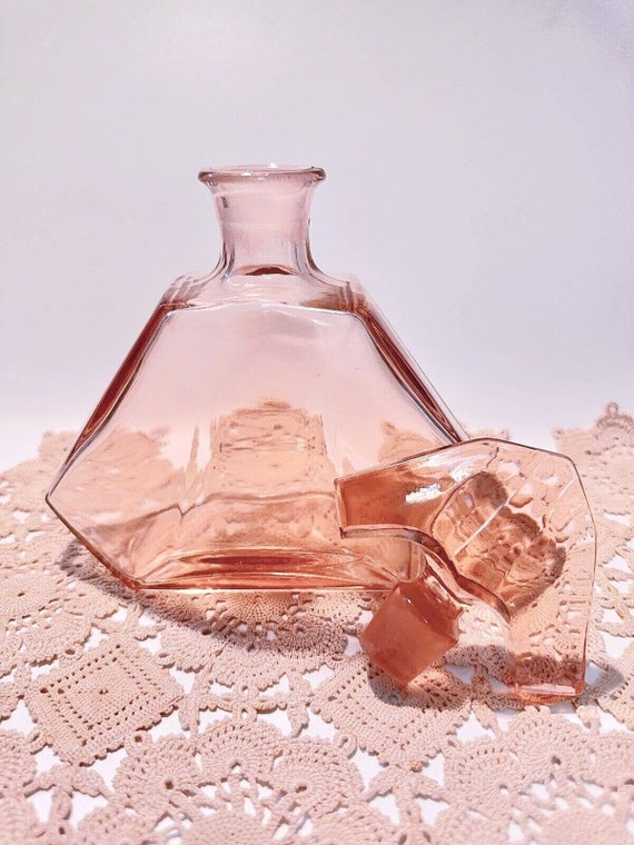 Antique Czech Art Deco Pink Glass Big Perfume Bot… - image 6