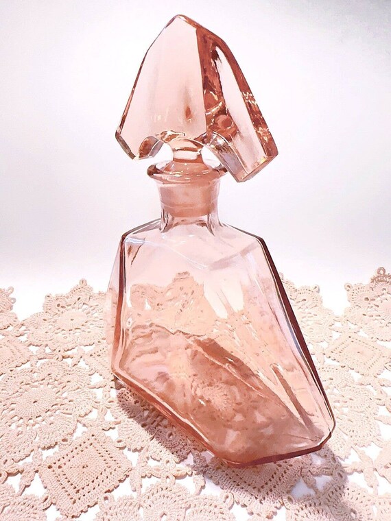 Antique Czech Art Deco Pink Glass Big Perfume Bot… - image 3