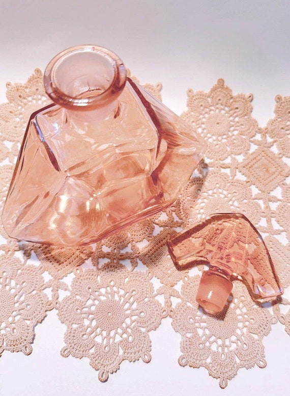 Antique Czech Art Deco Pink Glass Big Perfume Bot… - image 10