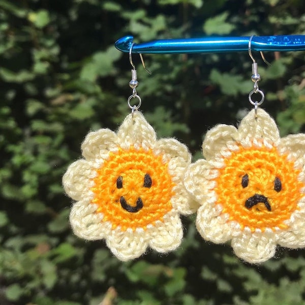 Smiley & Sad daisy Crochet Earrings