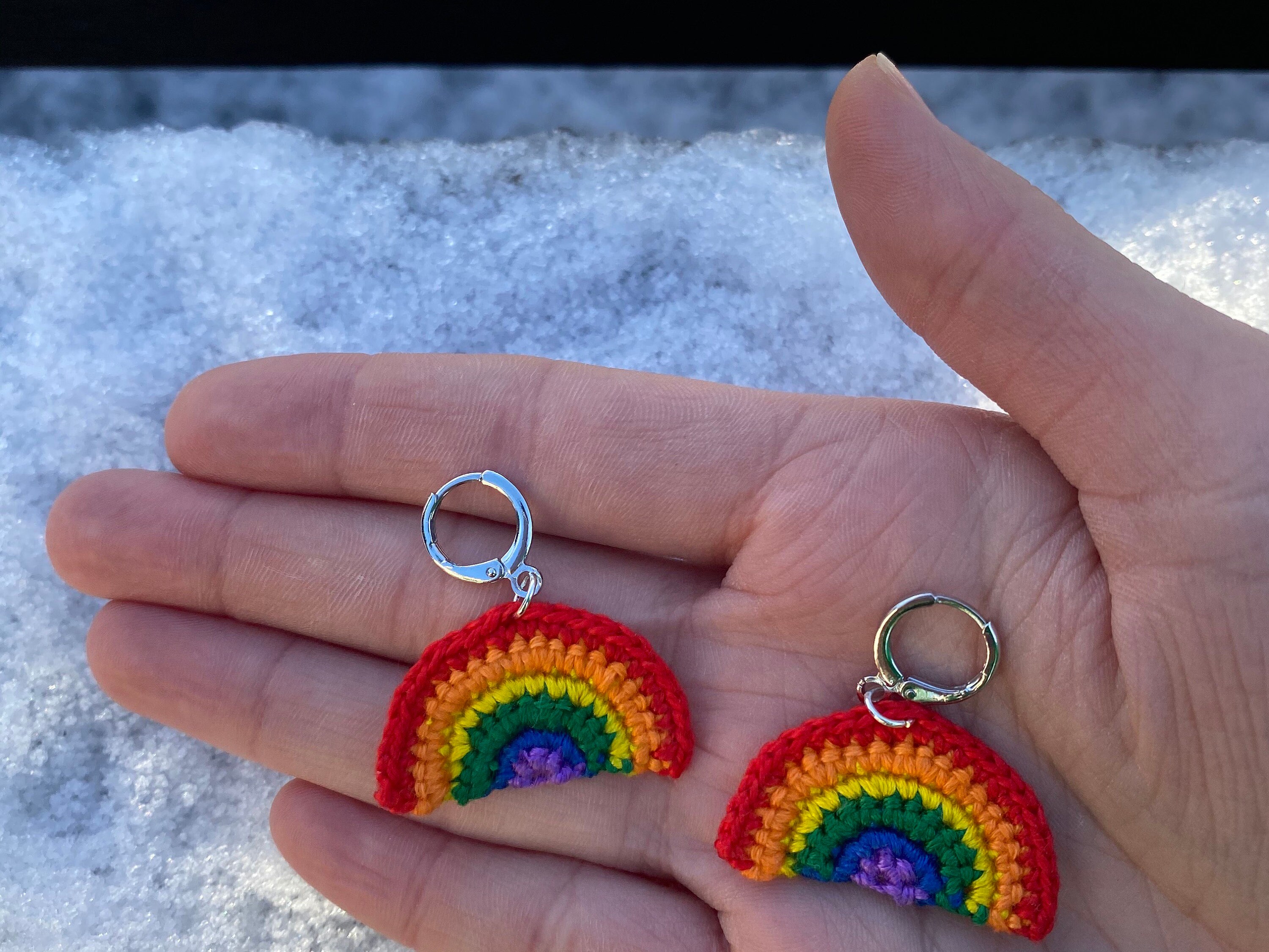 Small Crochet Rainbow Earrings Etsy Norway