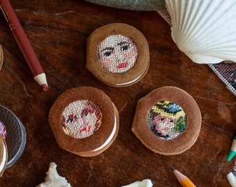 miniature round handmade journal, faces